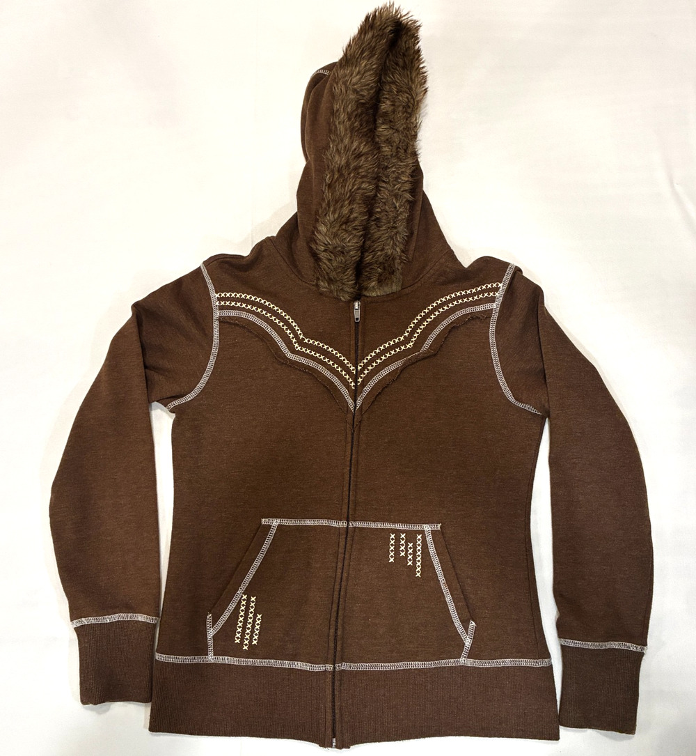 ARIAT Women's Zip Up Hoodie Size M Brown and Off White